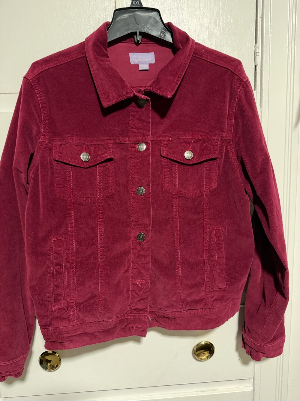 Laura Scott Corduroy Trucker Jacket - Wine